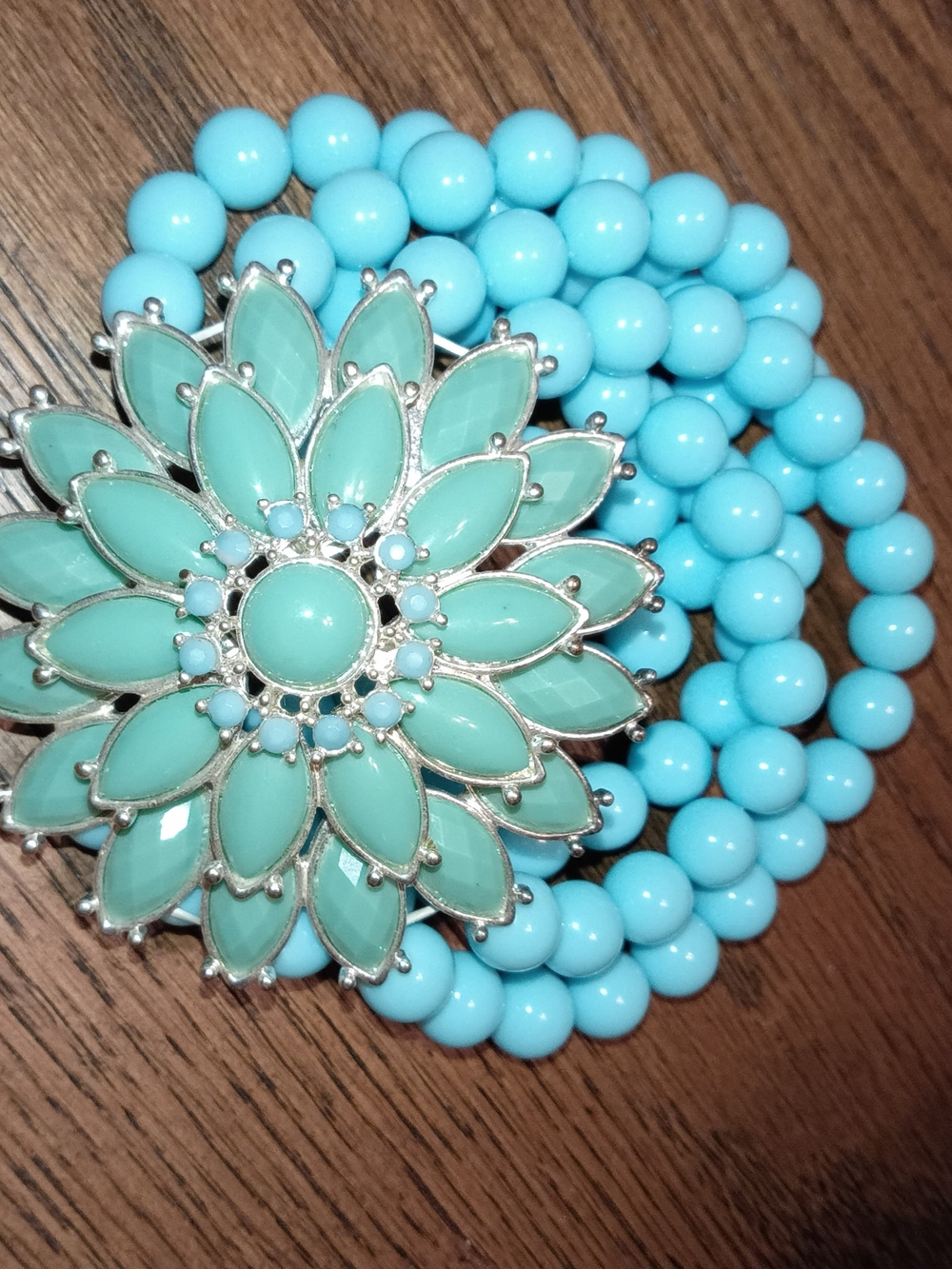 Turquoise Flower Statement Bracelet - Turquoise Beaded Stretch Bracelet